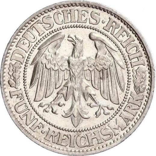 Anverso 5 Reichsmarks 1929 F "Roble" - valor de la moneda de plata - Alemania, República de Weimar