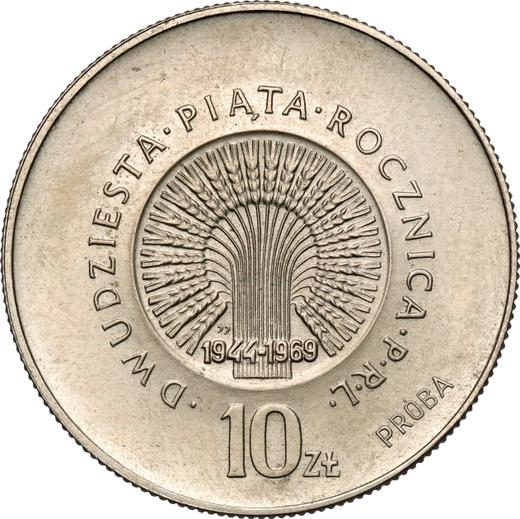 Reverso Pruebas 10 eslotis 1969 MW JJ "30 aniversario de la República Popular de Polonia" Cuproníquel - valor de la moneda  - Polonia, República Popular