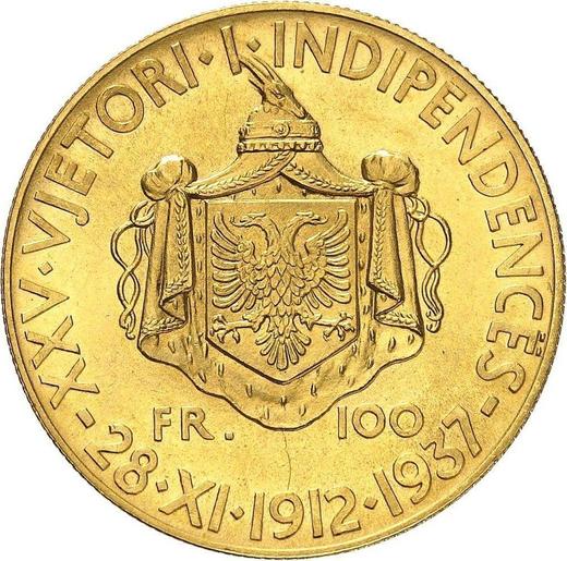 Reverso 100 franga ari 1937 R "Independencia" - valor de la moneda de oro - Albania, Zog I