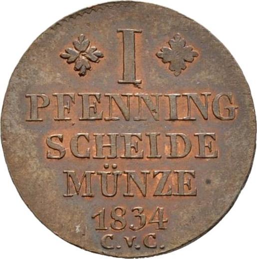 Реверс монеты - 1 пфенниг 1834 года CvC - цена  монеты - Брауншвейг-Вольфенбюттель, Вильгельм