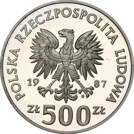 Awers monety - 500 złotych 1987 MW ET "XV Zimowe Igrzyska Olimpijskie - Calgary 1988" Srebro - cena srebrnej monety - Polska, PRL