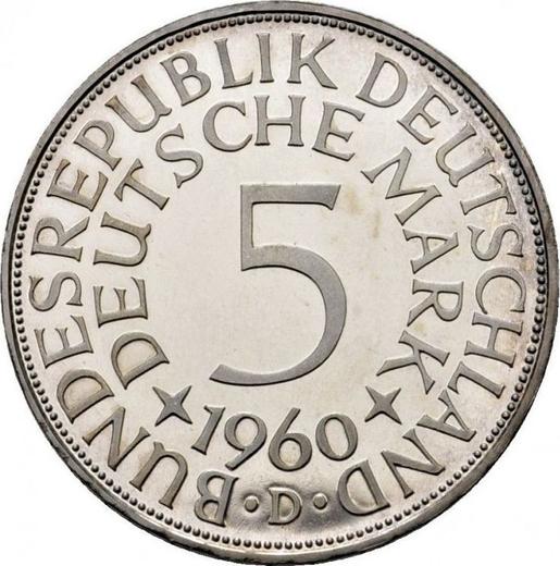 Anverso 5 marcos 1960 D - valor de la moneda de plata - Alemania, RFA