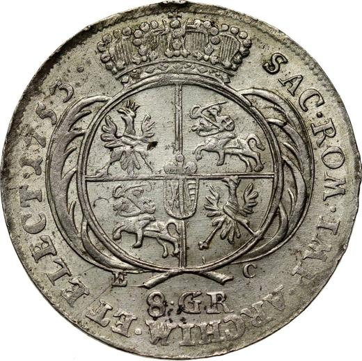 Rewers monety - Dwuzłotówka (8 groszy) 1753 EC ""8 GR"" - cena srebrnej monety - Polska, August III