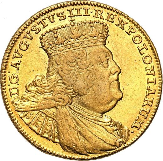 Anverso 5 táleros (1 augustdor) 1755 EC "de Corona" - valor de la moneda de oro - Polonia, Augusto III