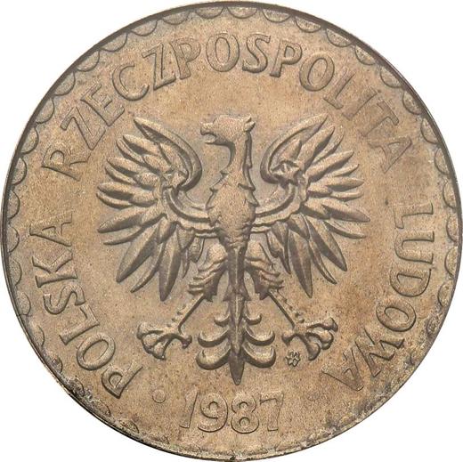 Аверс монеты - Пробный 1 злотый 1987 года MW Медно-никель - цена  монеты - Польша, Народная Республика