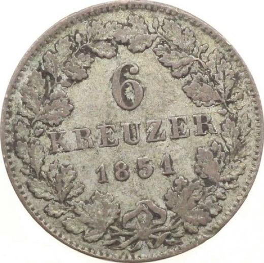 Rewers monety - 6 krajcarów 1851 - cena srebrnej monety - Hesja-Darmstadt, Ludwik III