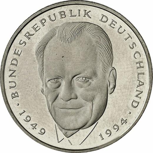 Anverso 2 marcos 1997 A "Willy Brandt" - valor de la moneda  - Alemania, RFA