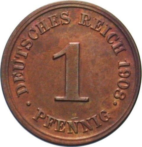 Аверс монеты - 1 пфенниг 1908 года J "Тип 1890-1916" - цена  монеты - Германия, Германская Империя