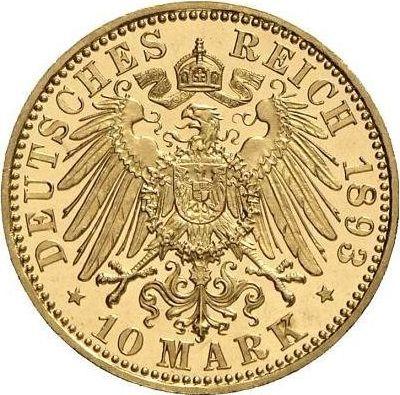 Reverso 10 marcos 1893 A "Hessen" - valor de la moneda de oro - Alemania, Imperio alemán
