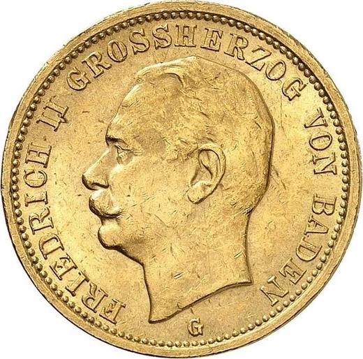 Аверс монеты - 20 марок 1913 года G "Баден" - цена золотой монеты - Германия, Германская Империя