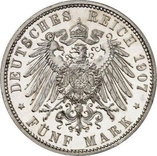 Реверс монеты - 5 марок 1907 года E "Саксония" - цена серебряной монеты - Германия, Германская Империя