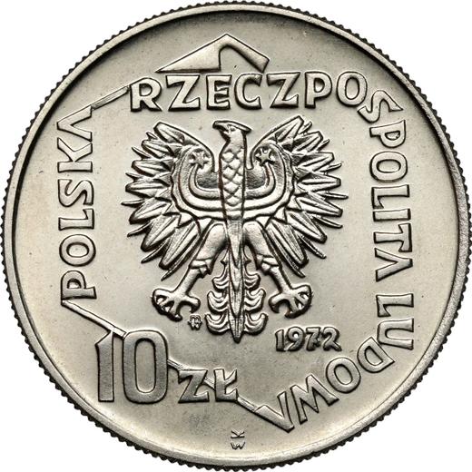 Аверс монеты - Пробные 10 злотых 1972 года MW WK "50 лет порту в Гдыне" Медно-никель - цена  монеты - Польша, Народная Республика