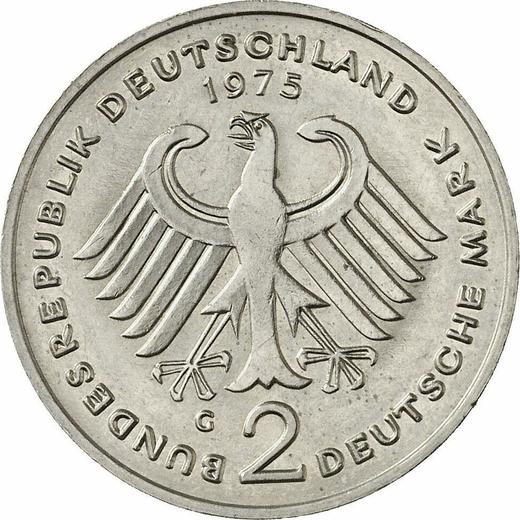Reverso 2 marcos 1975 G "Konrad Adenauer" - valor de la moneda  - Alemania, RFA