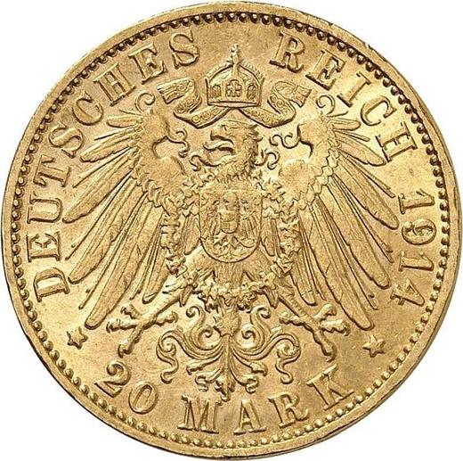 Reverso 20 marcos 1914 G "Baden" - valor de la moneda de oro - Alemania, Imperio alemán
