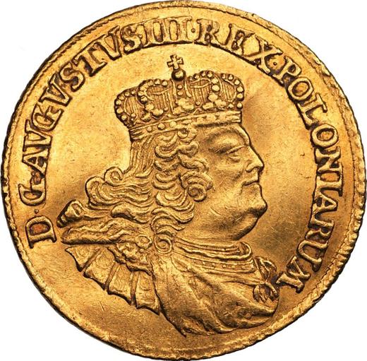 Аверс монеты - Дукат 1756 года EDC "Коронный" - цена золотой монеты - Польша, Август III