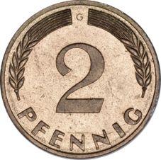 Аверс монеты - 2 пфеннига 1970 года G - цена  монеты - Германия, ФРГ