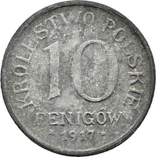 Reverso 10 Pfennige 1917 "Águila alemana" Híbrido - valor de la moneda  - Polonia, Regencia de Polonia