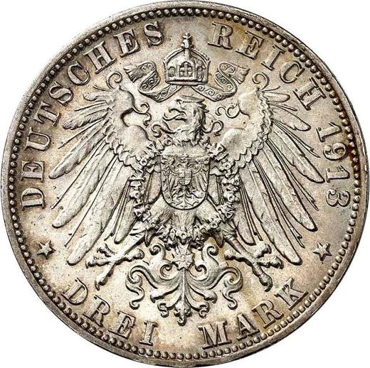 Reverse 3 Mark 1913 F "Wurtenberg" - Silver Coin Value - Germany, German Empire