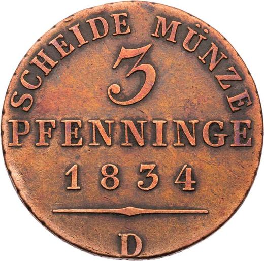 Reverso 3 Pfennige 1834 D - valor de la moneda  - Prusia, Federico Guillermo III