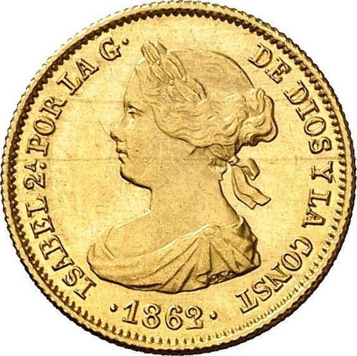Awers monety - 20 réales 1862 "Typ 1861-1863" - cena złotej monety - Hiszpania, Izabela II