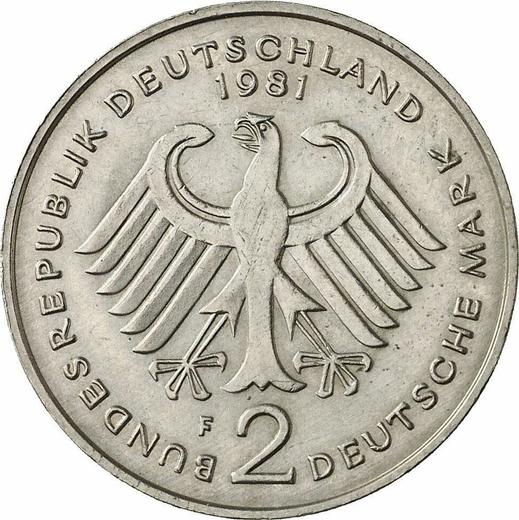 Reverse 2 Mark 1981 F "Konrad Adenauer" -  Coin Value - Germany, FRG