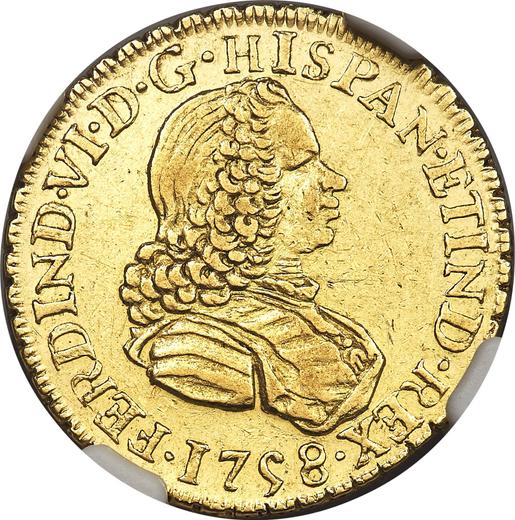 Awers monety - 2 escudo 1758 Mo MM - cena złotej monety - Meksyk, Ferdynand VI