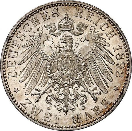 Reverse 2 Mark 1892 A "Reuss-Greitz" - Silver Coin Value - Germany, German Empire