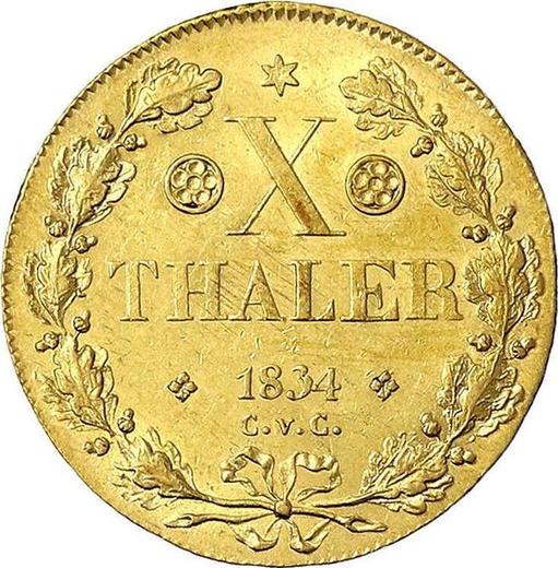 Реверс монеты - 10 талеров 1834 года CvC - цена золотой монеты - Брауншвейг-Вольфенбюттель, Вильгельм