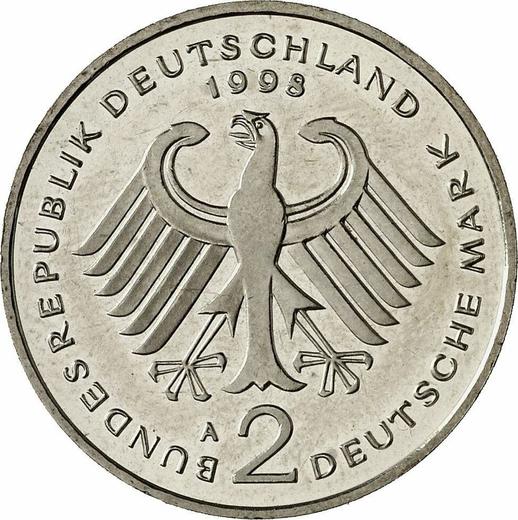 Reverse 2 Mark 1998 A "Willy Brandt" -  Coin Value - Germany, FRG