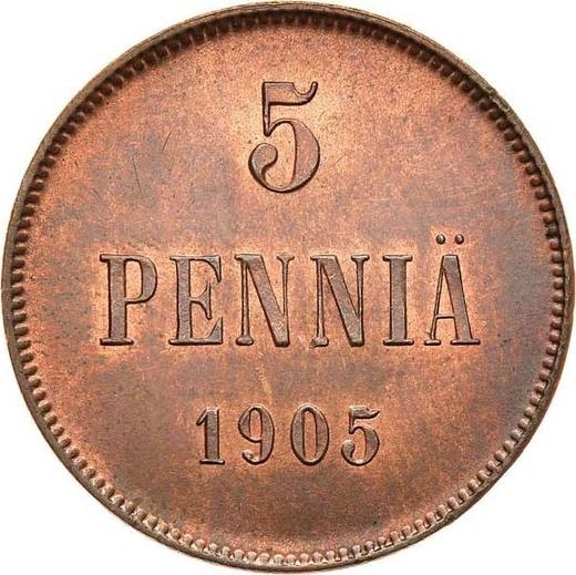 Реверс монеты - 5 пенни 1905 года - цена  монеты - Финляндия, Великое княжество