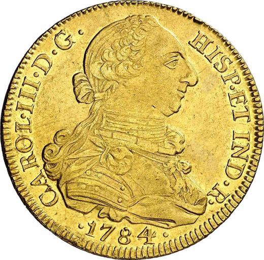 Аверс монеты - 8 эскудо 1784 года P SF - цена золотой монеты - Колумбия, Карл III