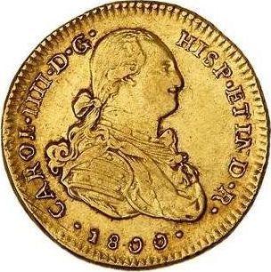 Awers monety - 2 escudo 1800 IJ - cena złotej monety - Peru, Karol IV