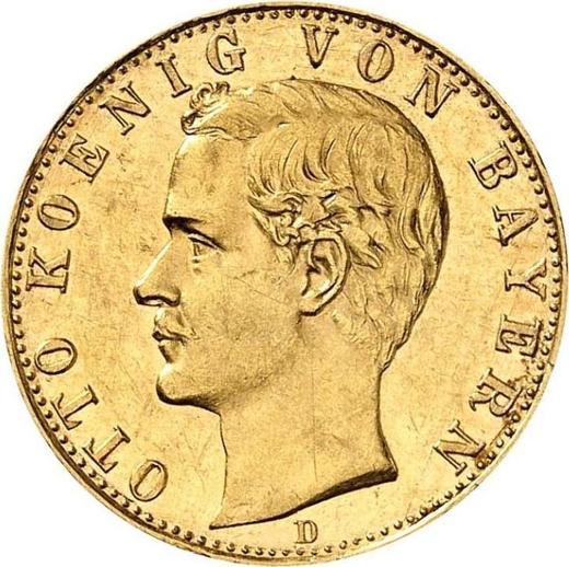 Аверс монеты - 10 марок 1888 года D "Бавария" - цена золотой монеты - Германия, Германская Империя