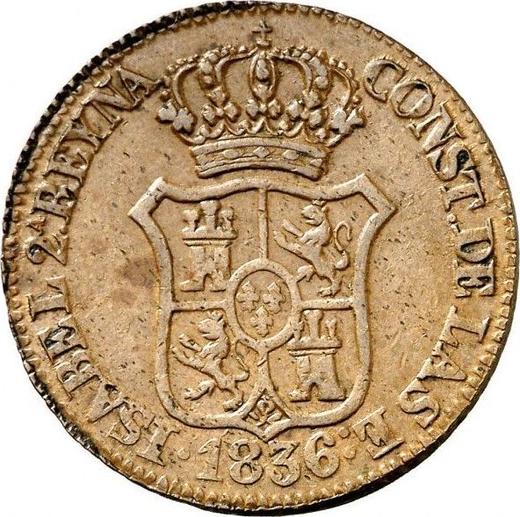 Anverso 3 cuartos 1836 "Cataluña" - valor de la moneda  - España, Isabel II