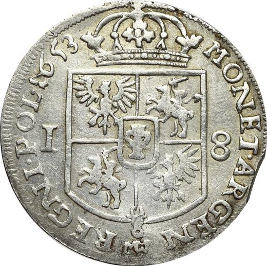 Реверс монеты - Орт (18 грошей) 1653 года MW - цена серебряной монеты - Польша, Ян II Казимир