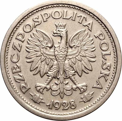 Anverso Prueba 1 esloti 1928 "Corona de hojas de roble" Níquel Inscripción "PRÓBA" - valor de la moneda  - Polonia, Segunda República