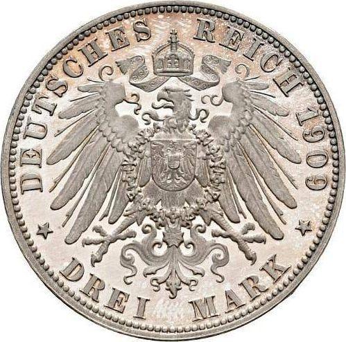 Revers 3 Mark 1909 E "Sachsen" - Silbermünze Wert - Deutschland, Deutsches Kaiserreich