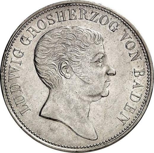 Аверс монеты - 2 гульдена 1825 года - цена серебряной монеты - Баден, Людвиг I