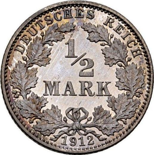 Obverse 1/2 Mark 1912 J "Type 1905-1919" - Silver Coin Value - Germany, German Empire