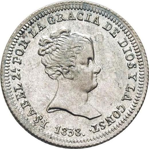 Аверс монеты - 1 реал 1838 года M DG - цена серебряной монеты - Испания, Изабелла II