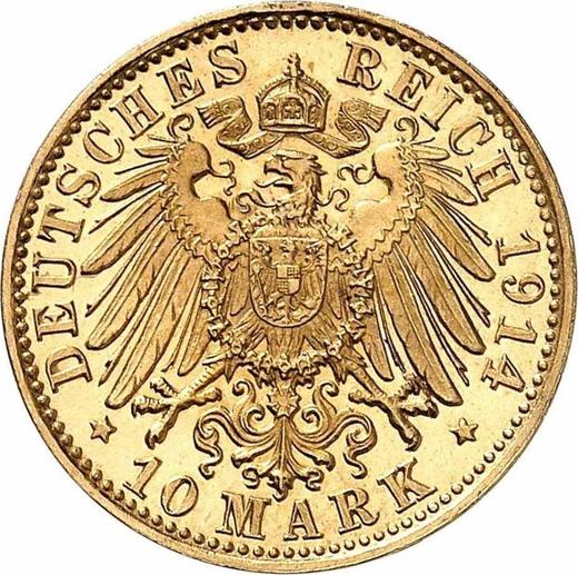 Реверс монеты - 10 марок 1914 года D "Саксен-Мейнинген" - цена золотой монеты - Германия, Германская Империя