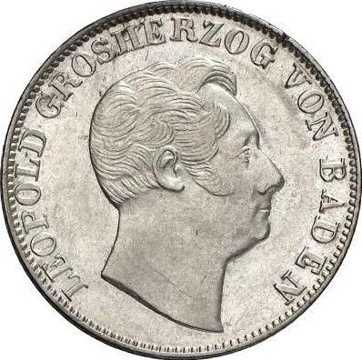 Аверс монеты - 1/2 гульдена 1845 года - цена серебряной монеты - Баден, Леопольд