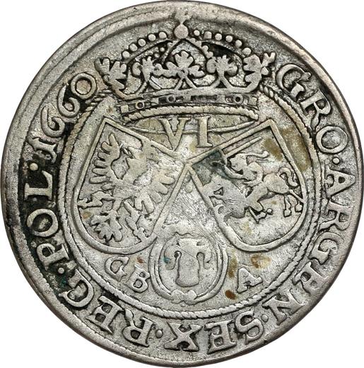 Реверс монеты - Шестак (6 грошей) 1660 года GBA "Портрет с обводкой" - цена серебряной монеты - Польша, Ян II Казимир