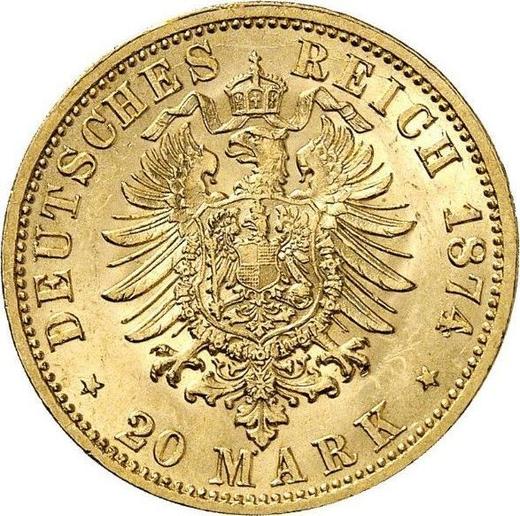 Reverso 20 marcos 1874 E "Sajonia" - valor de la moneda de oro - Alemania, Imperio alemán