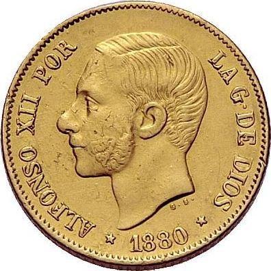 Awers monety - 4 peso 1880 - cena złotej monety - Filipiny, Alfons XII