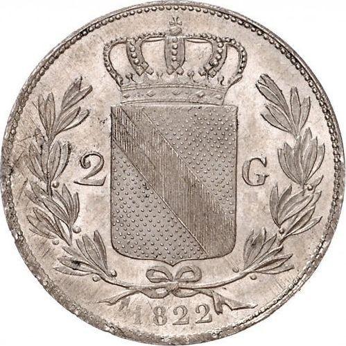 Реверс монеты - 2 гульдена 1822 года - цена серебряной монеты - Баден, Людвиг I