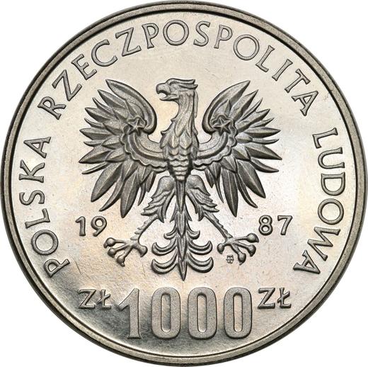 Аверс монеты - Пробные 1000 злотых 1987 года MW SW "Казимир III Великий" Никель - цена  монеты - Польша, Народная Республика