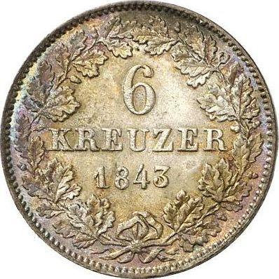 Rewers monety - 6 krajcarów 1843 - cena srebrnej monety - Badenia, Leopold