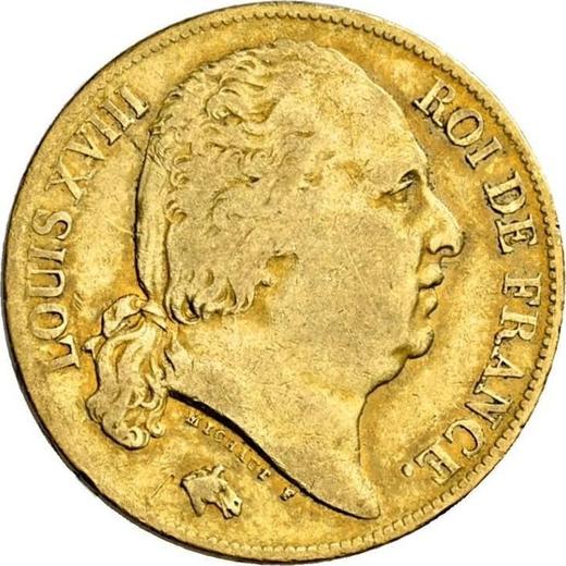 Obverse 20 Francs 1820 W "Type 1816-1824" Lille - France, Louis XVIII
