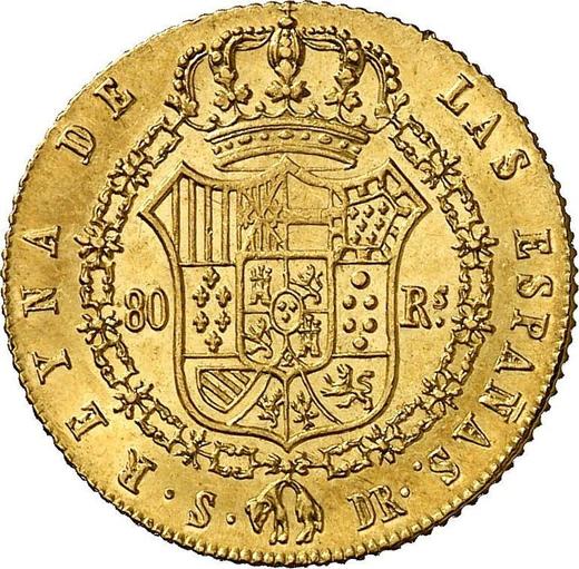 Реверс монеты - 80 реалов 1837 года S DR - цена золотой монеты - Испания, Изабелла II